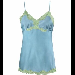 Gold Hawk 100% Silk Lace Chemise Forget Me Not Blue Bias Cut Size Small NWT